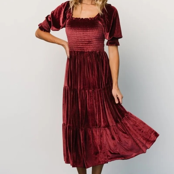 Baltic Born Vivaldi Smocked Velvet Midi Dress - Picture 1 of 7